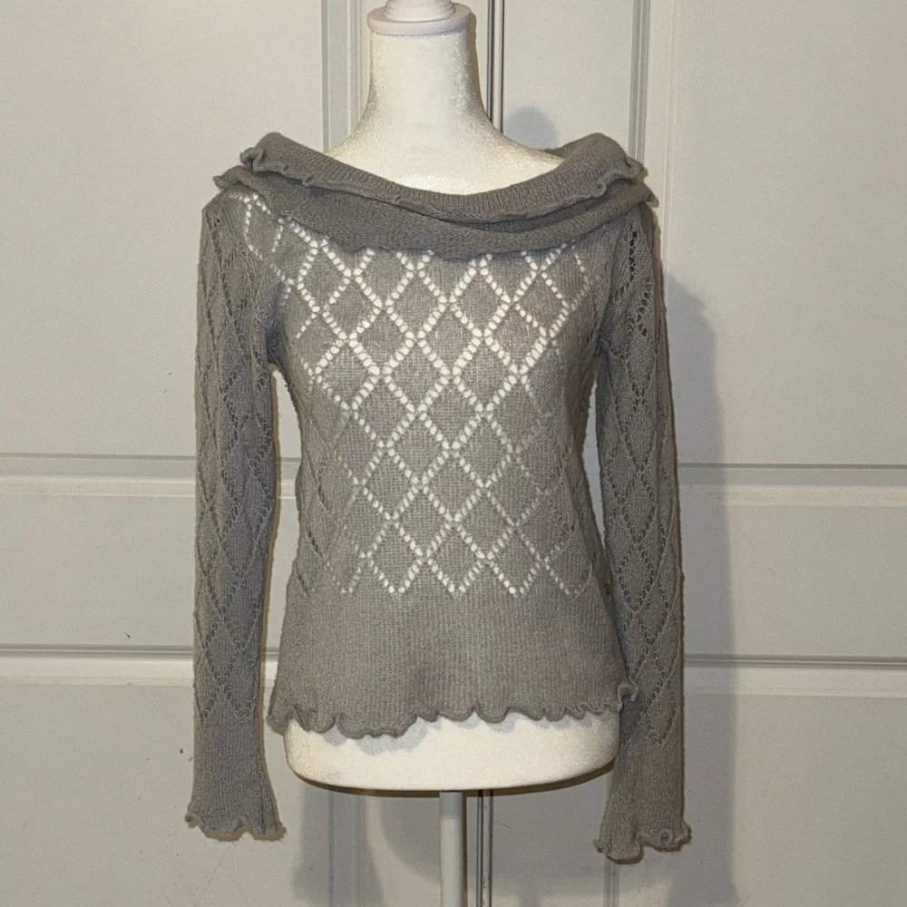 Julio Studio -Italy- Gray Cowl Neck Open Knit Women's Sweater, Medium
